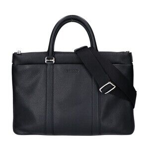 BALLY Embossed Logo Grain Leather 2-Way Business Bag Briefcase Black Men's